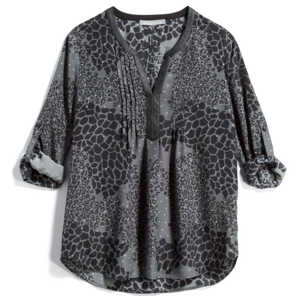 Leopard print blouse vegan leather trimmed